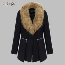 Большие размеры Женская куртка новое Европейское осенне-зимнее пальто женское роскошное шерстяное пальто с воротником из искусственного меха XL XXL 3XL 4XL 5XL 6XL E0480