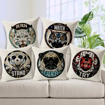 

Europe Retro Cartoon Art Animal Logo Pillow Cover Vintage Printed Pillow Case Soft Cotton Linen Pillow Case Animal