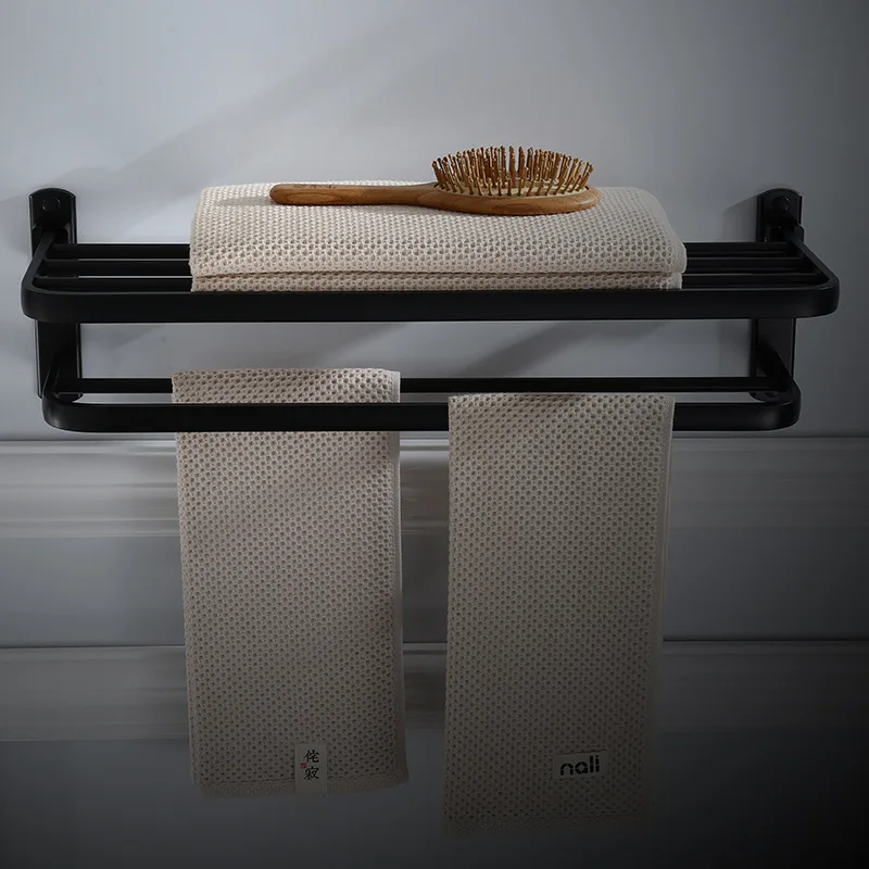 Comprar Toallero de baño de aleación de aluminio 50 60 cm de aceite negro cepillado plegable fijo toallero de baño estantes de baño plegables toallero