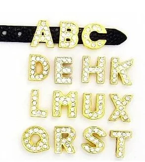 

10MM DIY Alloy Gold Color Rhinestones Slide Letters N--Z MOQ 20pcs Each Letter