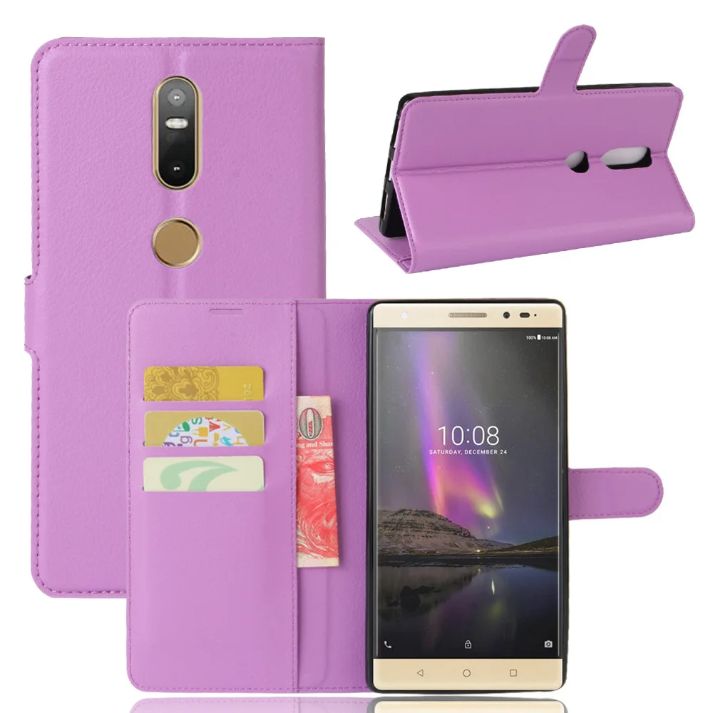 

New Luxury PU Leather Flip Cover For Lenovo PHAB 2 Plus Case Wallet With Stand Card Holder Vintage 6.44" Litchi Veins Phone Bags