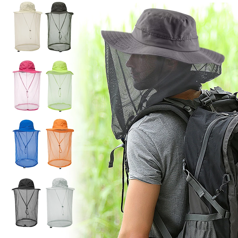 

Outdoor Hiking Fishing Hat Mesh Protection Bugs Bees Face Neck Cover Fishing Sun Protect Mosquito Head Net Cap Summer Camping