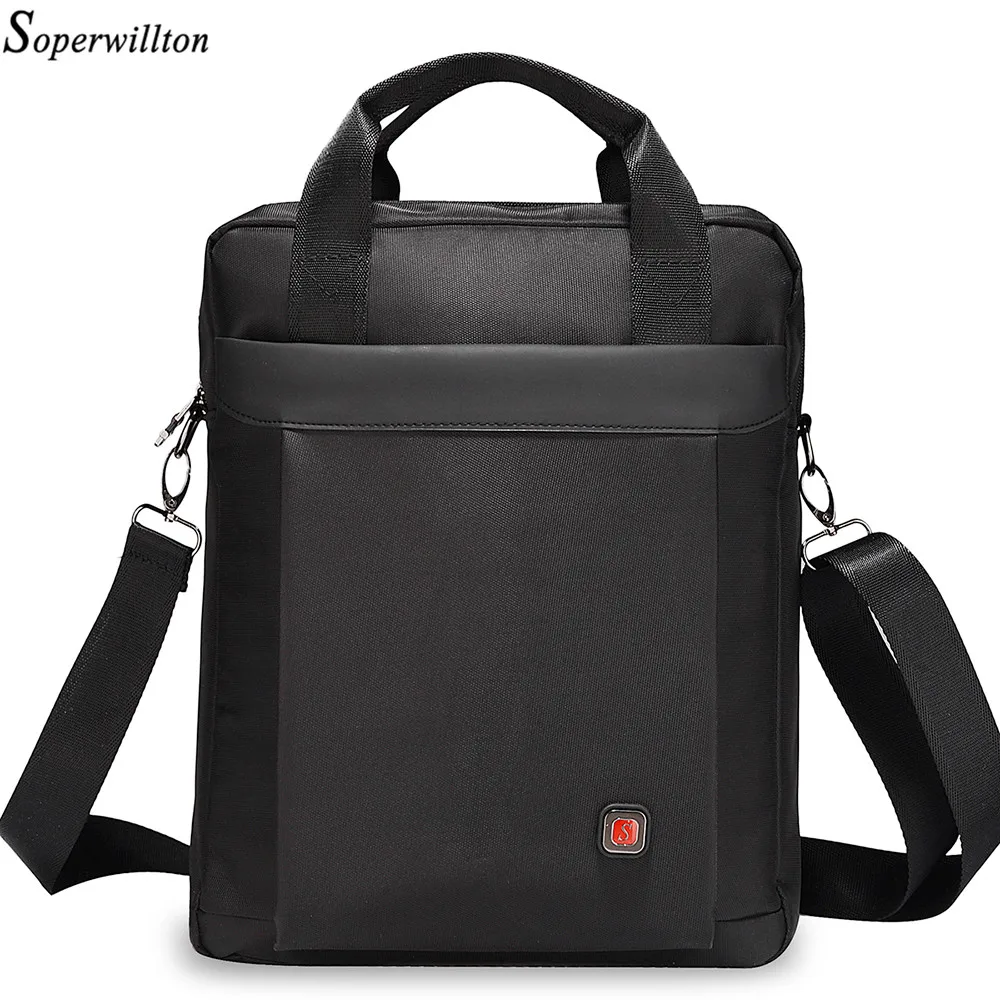 

Soperwillton Brand Men Bag Handles 2019 DropShipping Black Shoulder Bag for Men Totes Handbag 14 Inch Laptop Office Bag #1070