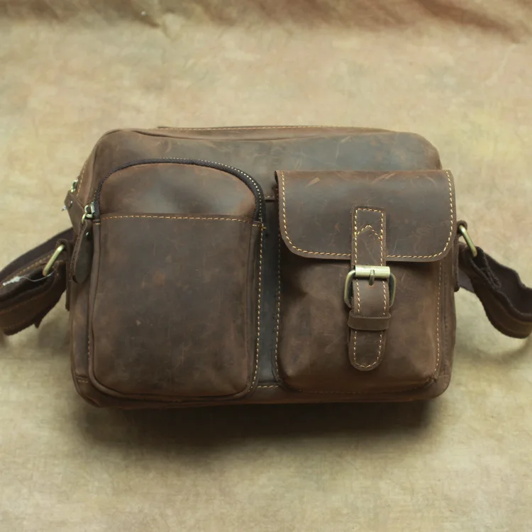 

BLACK ANGEL Vintage Genuine Leather Men Bags Small Messenger Bag Man Crazy Horse Leather Shoulder Crossbody Bags