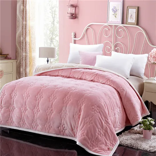 Yovepii утепленные Одеяло Зимние флисовые покрывало 3 слоя фланелевый Утешитель 3.5cm-толстые покрывало теплые постельные принадлежности 1 шт. лоскутное одеяло - Цвет: pink flower