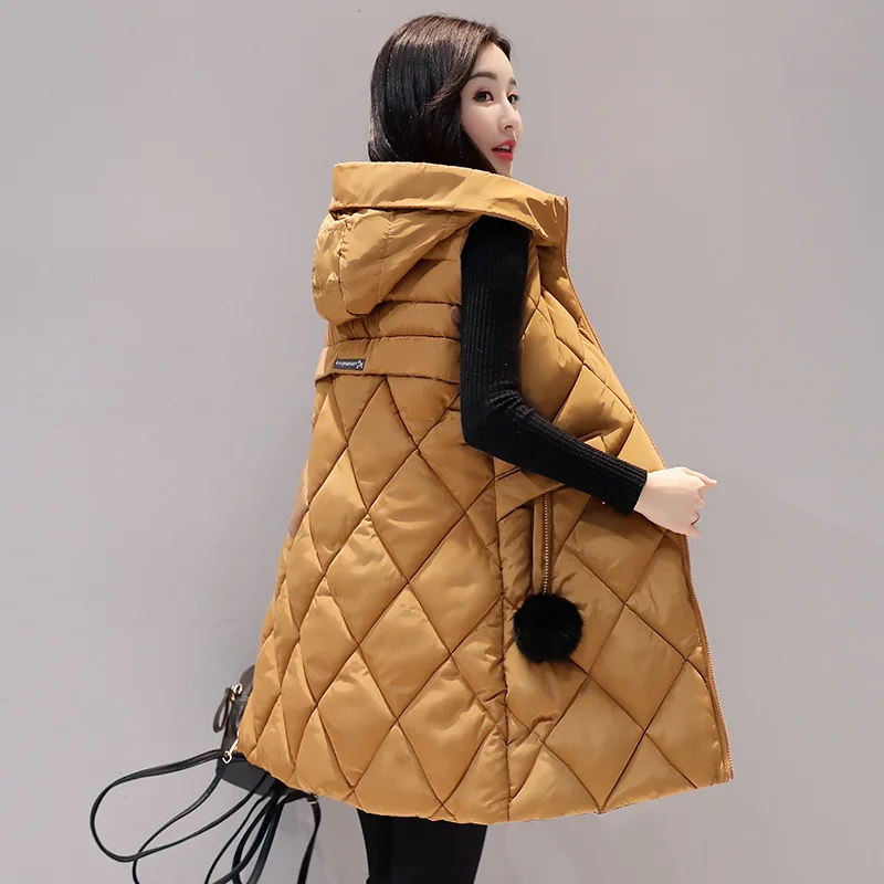 

2019 Fashion Women Spring Autumn Vest Coat Ladies Winter Warm Cotton Down Parka Cotton-padded Fashion Long Style Female Sleevele