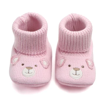 

2018 Kawaii Winter Baby Boys Girls Warm Shoes Snow Boots Cute Cartoon Bear Knitted Soft Soled Booty Boots Pink S2