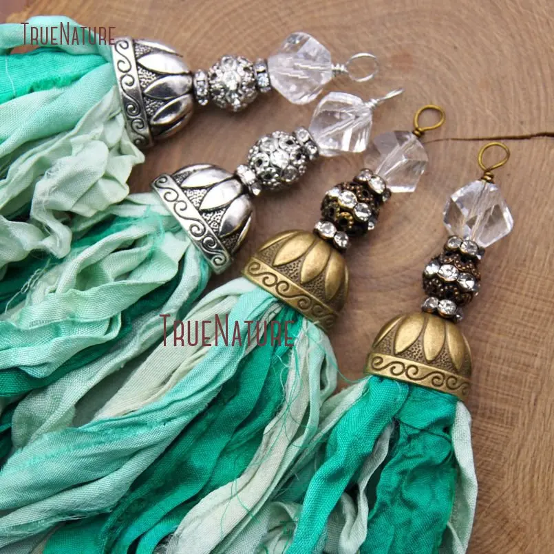 20180303-PM10553- Turquoise Green Shades Sari Silk Tassel Pendant_5