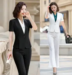 Летние Формальные женские черные блейзеры женские деловые костюмы с брюками и курткой наборы рабочая одежда костюмы OL