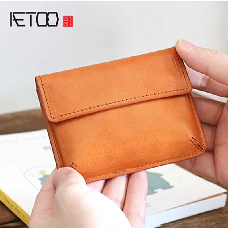 

AETOO Tanning cowhide Wallet Female driver's license stereo retro multifunctional card bag leather small wallet