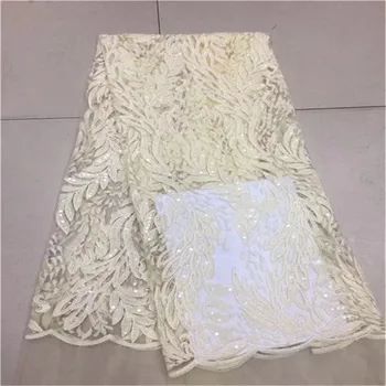 

2019 Latest Gold white French African Lace Fabric High Quality African Embroidered Tulle Lace Fabric For Wedding Yellow