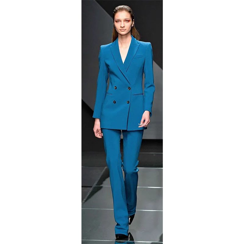 

Trousers Jacket + Blue Lake Business Women Suits Blazer Office Women's Uniform Double Breasted Winter Suits Formal Pants