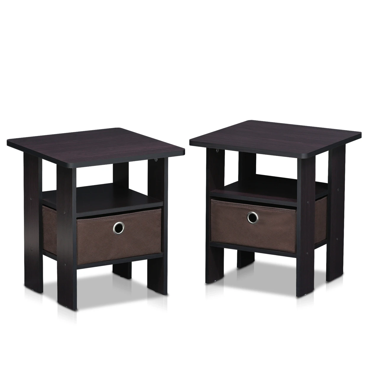 Dark Walnut Petite End Table Bedroom Night Stand, Set of Two