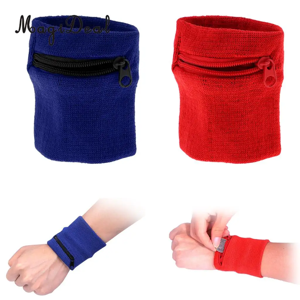 2Pcs/Lot Sports Soft Wristband Zipper Wallet Gym Fitness Wrist Support Straps Wraps Running Sweatband Arm Band Bag with Pocket