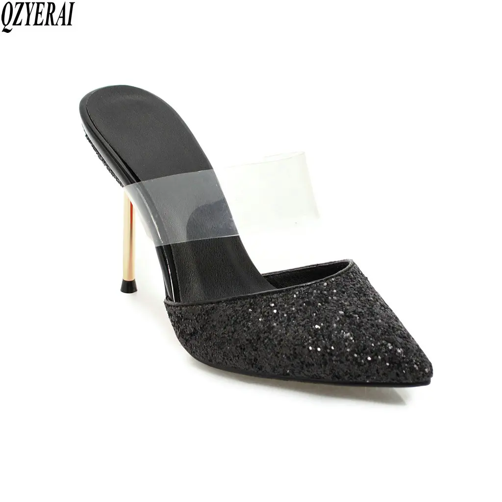 

QZYERAI 2018 new slippers metal flash slippers party sexy women's shoes women's shoes European casual style