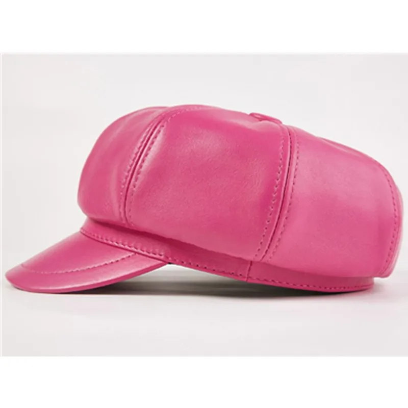 Autumn Women's Sheepskin Leather Newsboy Caps Elegant Lady Genuine Leather Hat Simple Fashion Young Women Trend Cap cotton newsboy cap