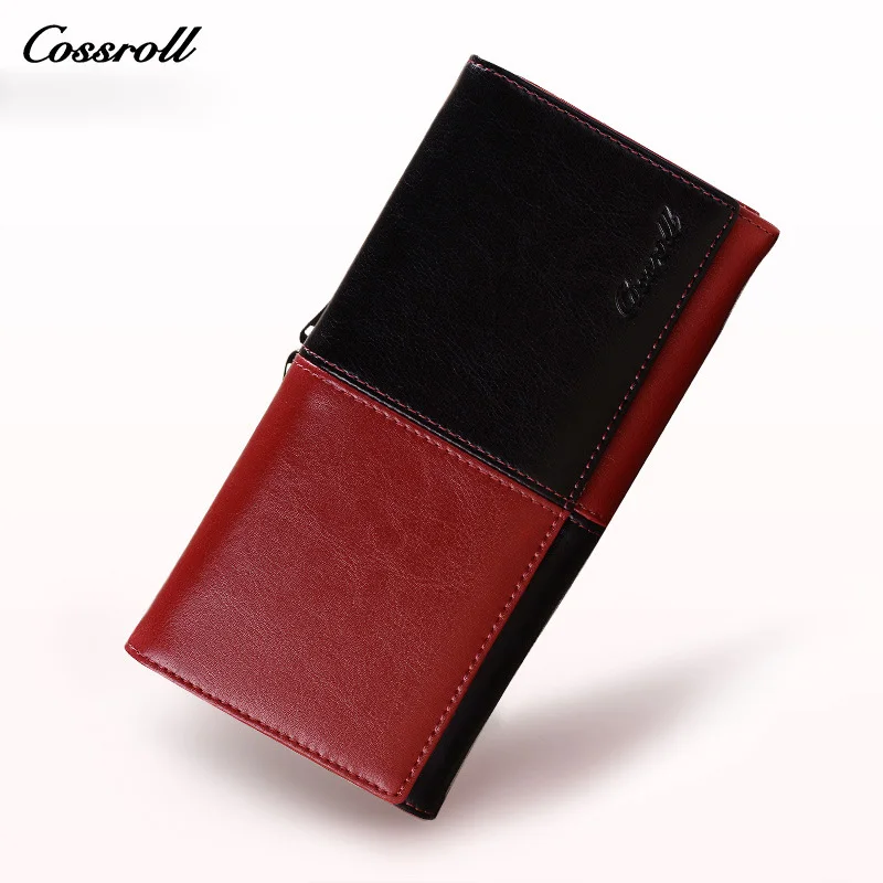

Genuine Cow Leather Wallet Women Patchwork Designer Purse Luxury Brand Clutch Ladies Purse Wallets With Smart Phone Wallet