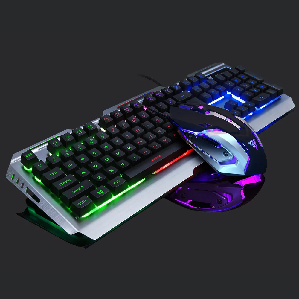 

Gaming Keyboard Mechanical Keyboard and Mouse V1 104 Key USB Wired RGB LED Backl Gamer Gaming Mouse and Keyboard Kit Home Office
