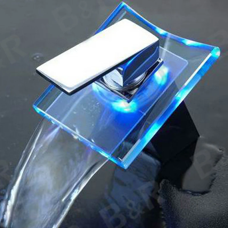 BAKALA شحن مجاني الجملة والتجزئة 3 LED تغيير لون الزجاج شلال صنبور حوض للحمام صنبور الغرور خلاط LH-8061 BAKALA شحن مجاني الجملة والتجزئة 3 LED تغيير لون الزجاج شلال صنبور حوض للحمام صنبور الغرور خلاط LH-8061