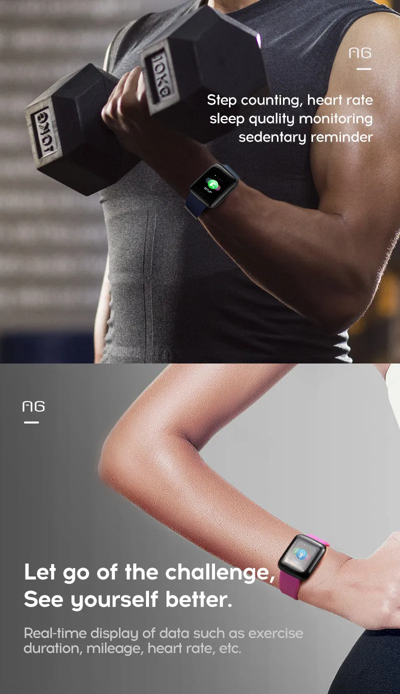 LYKRY A6S Smart Bracelet Fitness Tracker Heart Rate Blood Pressure Monitor Smart Band IP67 Waterproof Sports For Android IOS+Box (8)