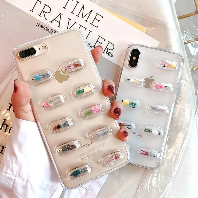 

For iphone 7 8 Xr Xs Max Case Cartoon Capsule Soft Transparent Cute Style Anti-knock Design Back Cover Case 2019 For iPhone Use