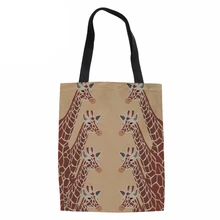 Забавные льняные сумки для покупок с принтом жирафа, женские сверхмощные сумки для бакалейный товаров в супермаркете, женские дорожные сумки для девушек