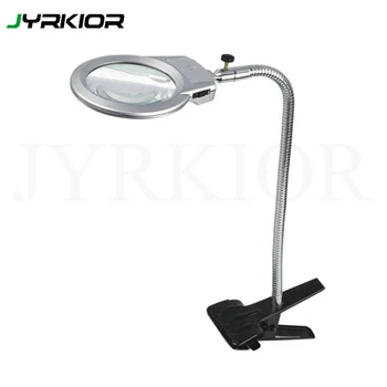 

Jyrkior Desk LED Magnifier Super Tight Clip-on Clamp Folding Adjustable Metal Silver LED Light Magnifying Glass For BGA Repair