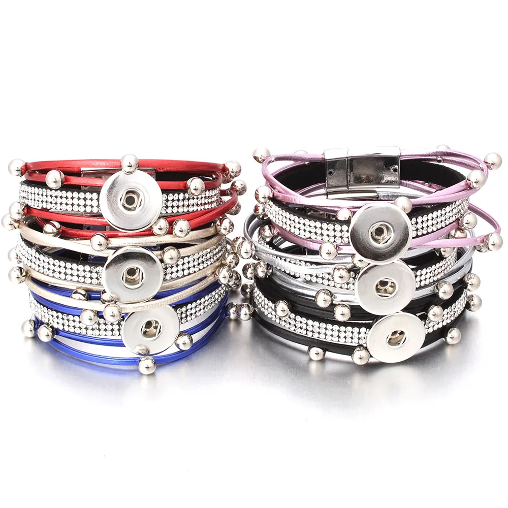 New Snap Button Jewelry Leather 18mm Snap Button Bracelet Punk Multilayer Leather Bracelet Lederen Armband Snaps Jewelry