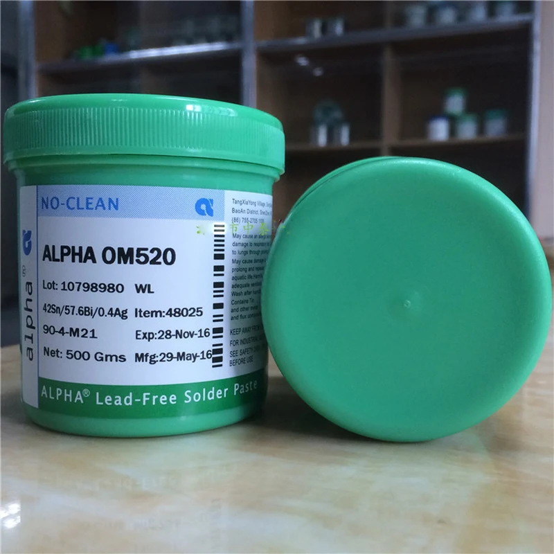 

ALPHA Lead-Free Environmental Protection Paste OM-520 0.4 Silver Low Temperature Solder Paste Sn42Bi57.6Ag0.4