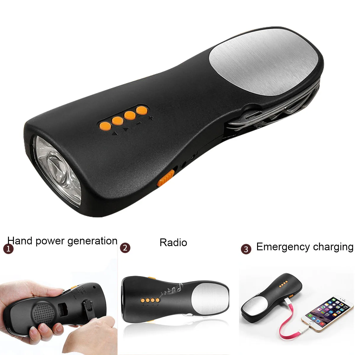 

Outdoor Emergency Hand-cranked Flashlight Multi-function Mobile Phone Charging Mobile Power Flashlight Charging Flashlight