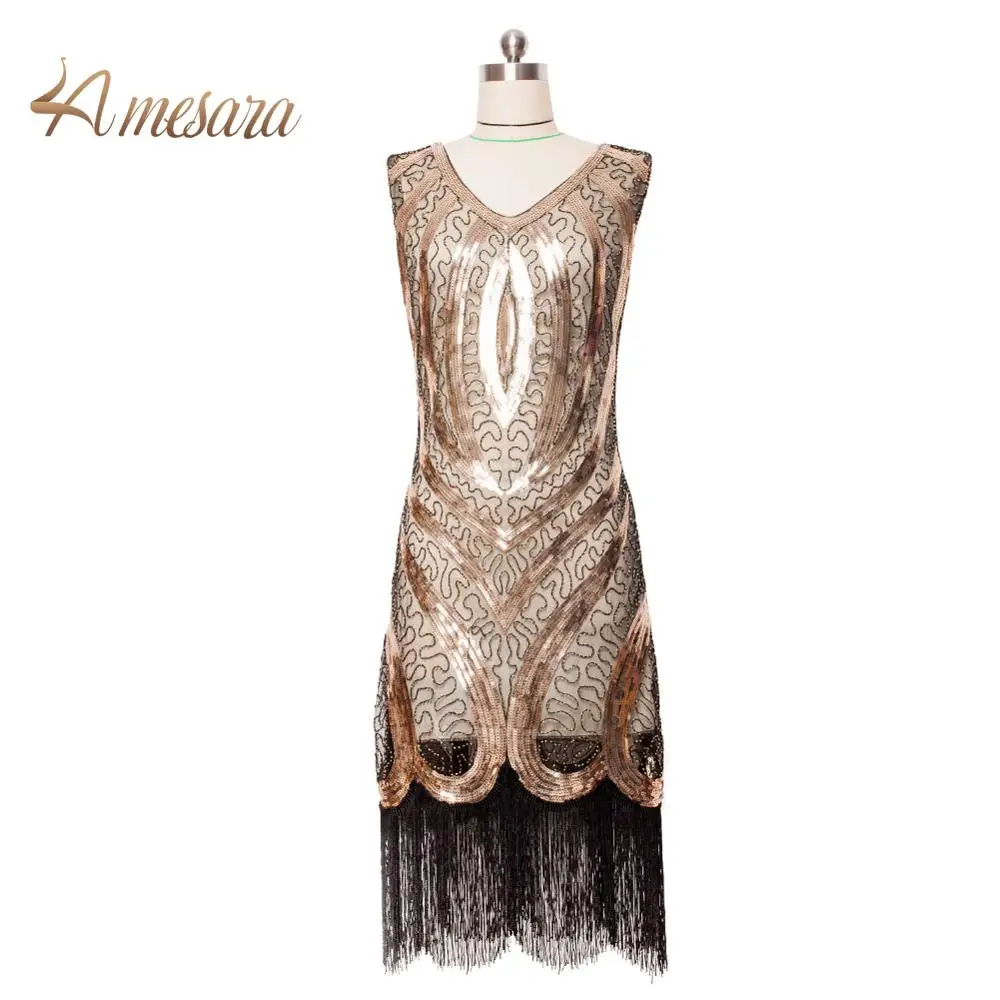 Women 1920s Flapper Dress Gatsby Vintage 20s Costume Dresses Fringed for Party Prom--59001