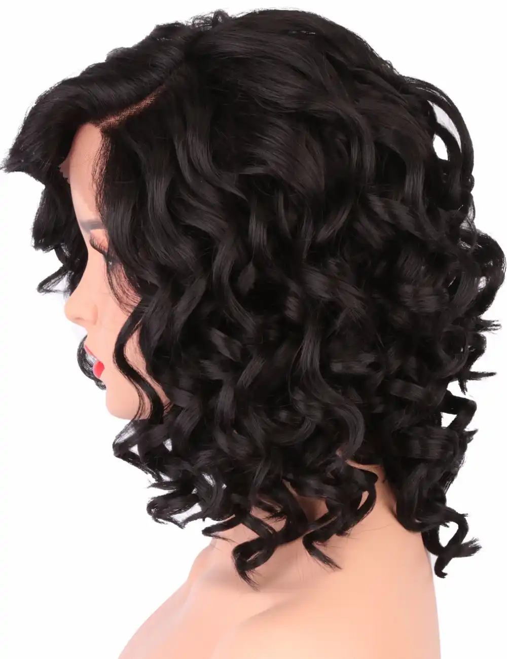 Strongbeauty Synthetic Lace Front Wig Curly Bob Haircut Heat