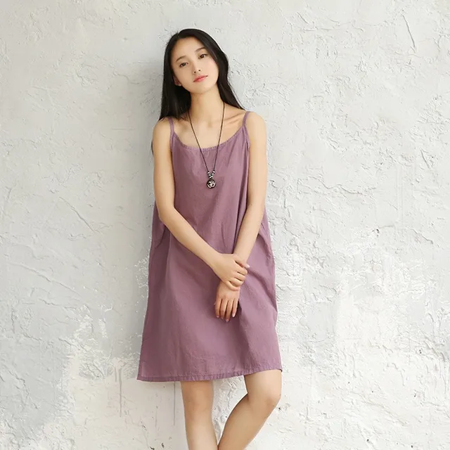 Femme Robes Coton Glisse Solide Camisole Femmes Plein 100%
