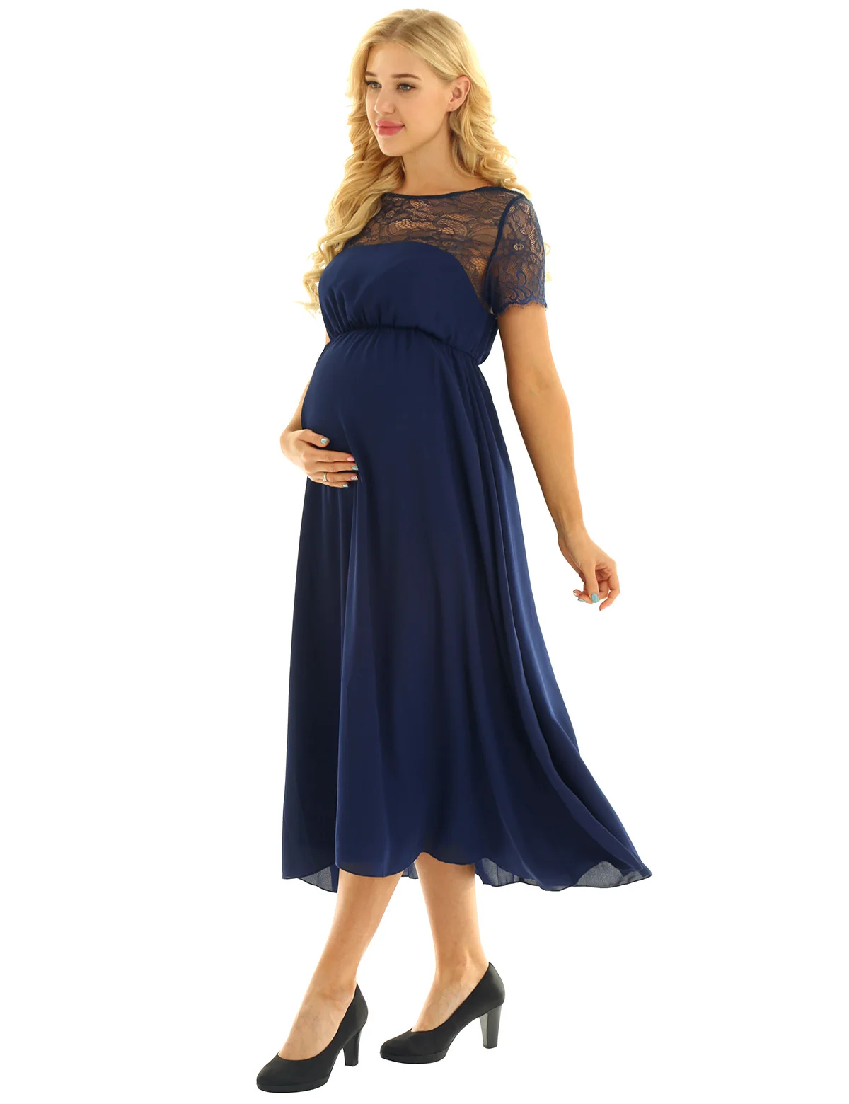 Женское летнее элегантное платье для беременных с коротким рукавом и кружевной вставкой, украшенное кристаллами, шифоновое платье для беременных Vestidos