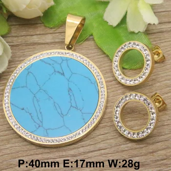 

6 Styles Hot New Round Stainless Steel Jewelry Set Stud Earrings And Pendants For Women SBJECFCC