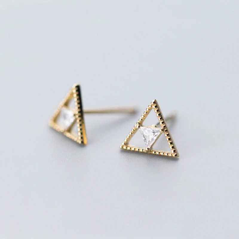 

MloeAcc 100% 925 Sterling Silver Triangle Clear CZ Stud Earrings for Women Gold Color Luxury Jewelry Bijoux