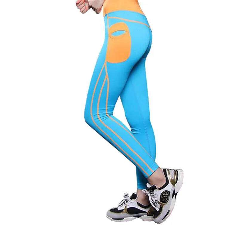 Mujeres Leggings spandex push up deportes legging bolsillo lateral elástico leggins entrenamiento ropa patchwork alta cintura