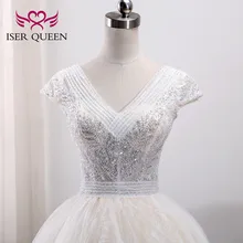 Свадебное платье с коротким рукавом, v-образным вырезом, вышивкой, арабским v-образным вырезом, тяжелым бисером, Европейская мода, свадебное платье, свадебное платье WX0003