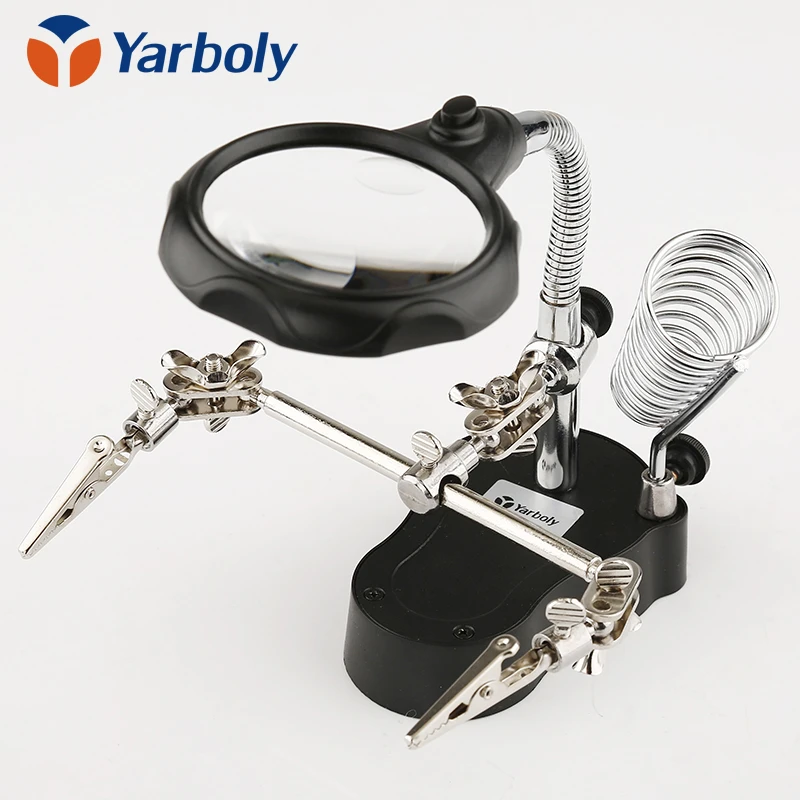 Soldering Iron Stand with LED Helping Hands Magnifying Glass Crocodile Clip