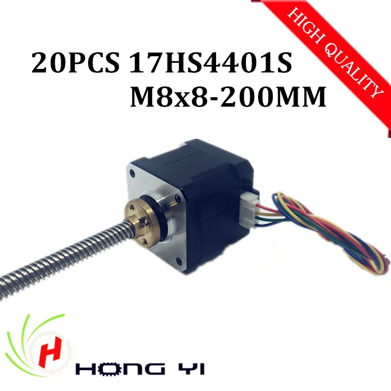 

nema17 Screw stepper motor 20PCS 17HS4401S-M8x8-200MM with Copper nut lead 8mm for 3D printer Z axis long screw