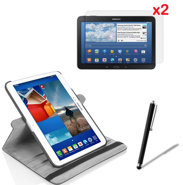 

4in1 Rotary 360 Degree Folio Stand Leather Case Cover +2x Clear Films +Stylus For Samsung Galaxy Tab 4 Tab4 10.1 T530 T531 T535