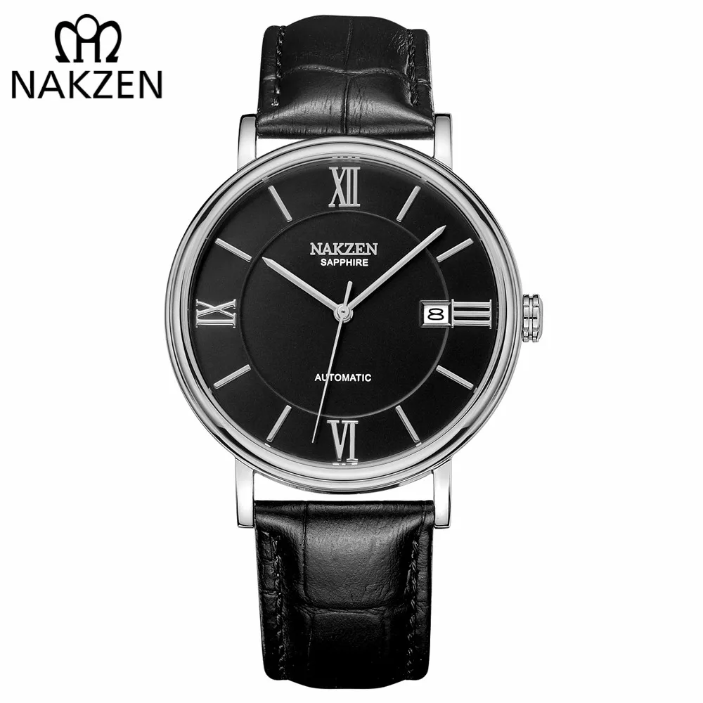 NAKZEN الرجال الأعمال التلقائي ساعات آلية العلامة التجارية جلدية فاخرة ساعة يد للرجال الذكور ساعة Relogio Masculino ميوتا 9015