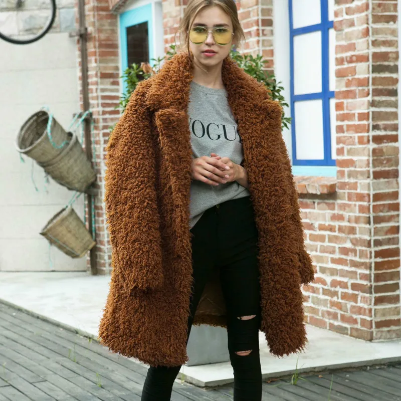 

Bomber Faux Fur Coat Lapel Fluffy Thick Woman Suits Shaggy Jacket Long Circle Lambs Fur Jacket Fuzzy Cardigan Trench Coats Tops