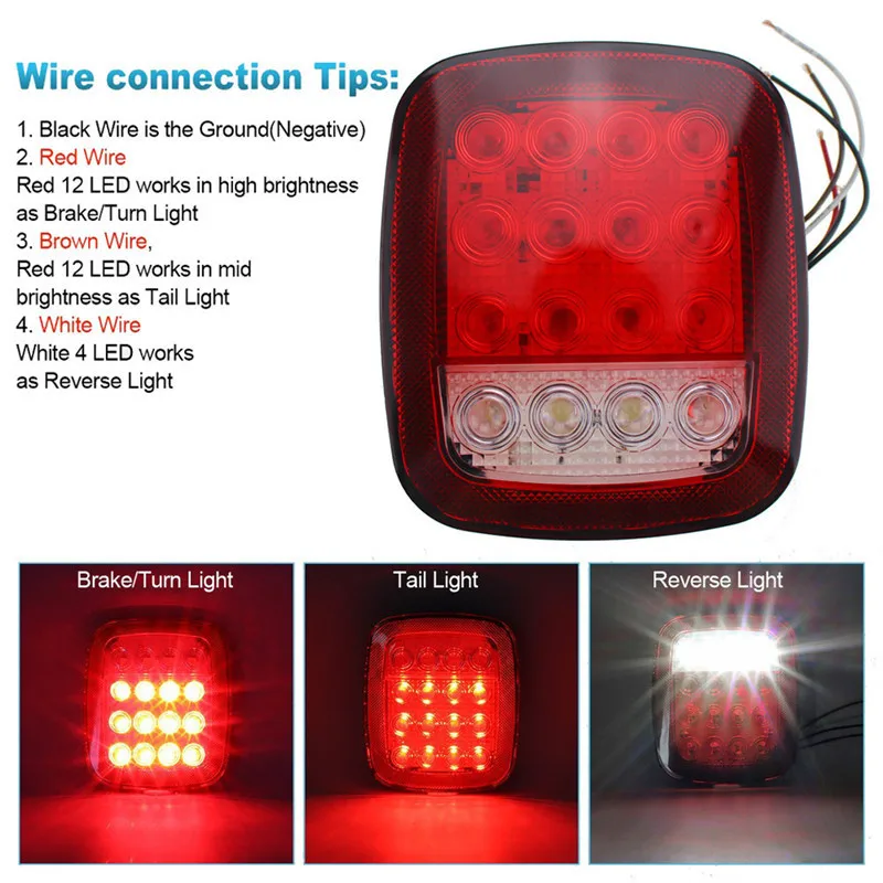 

2 Packs 12V 16 LEDs Taillights Red White Caution Light Truck Signal Lamp Back-up Stoplight SUV Turn Light For Jeep