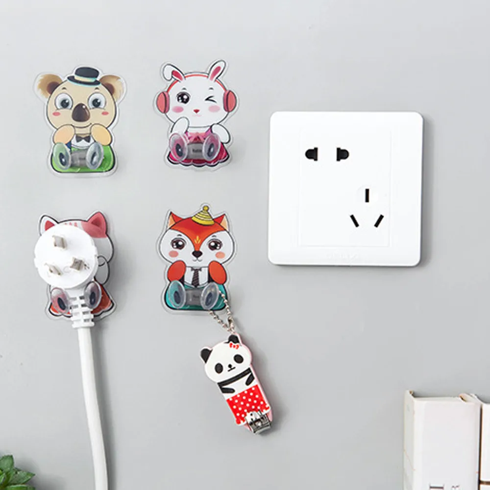 

4 PC Home Office Wall Adhesive Plastic Power Plug Socket Holder Creative Hanger