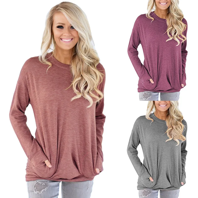  CNCOMNET Autumn Loose Women Pullovers Tops Casual Bat Sleeve O Neck Sweatshirts New Fashion Pockets