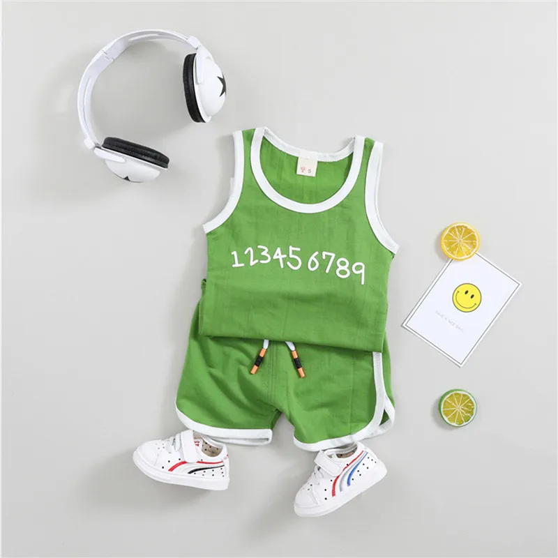 

New Casual Baby Clothing Set Letter Printed Vest Sport Suit Infant Toddler Boy Girl Summer Soft Cotton Outfit Kid Suit