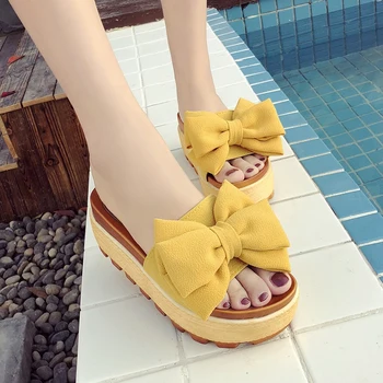 

Wedges slipper anti-skid Fabric Med wedge summer Fashion High women Bling beach flip flops Beach Sequined Cloth Slides slides