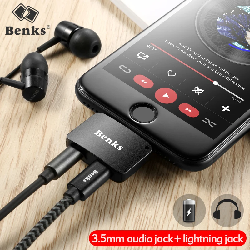 Benks Audio and Lightning Charging Adapter for iPhone 7 8 Plus iOS 11 3 5mm Headphone