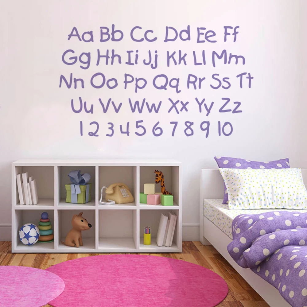 Английский алфавит и цифры, настенные художественные наклейки, детский Декор для игровой комнаты, буквенный узор, настенные наклейки, Детские учеба изучение, Фреска AZ391